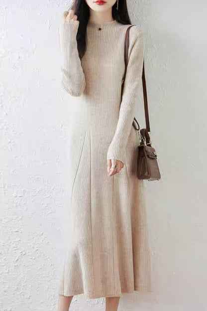 Women's Mock Neck Sweater Ribbed Knit Maxi Dress