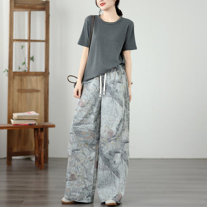 Women's Wide Leg Jeans Lightweight Wasited Elastic Print Y2K Pants - LAI MENG FIVE CATS