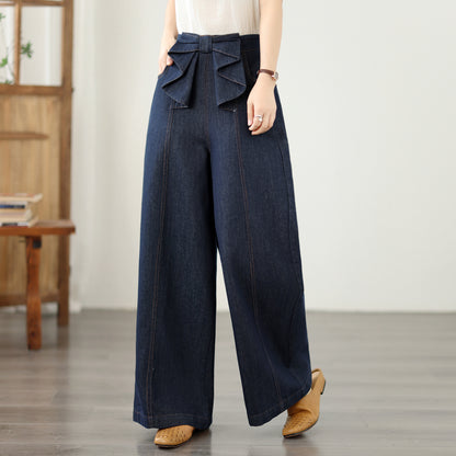 Bow Waist Wide Leg Jeans – Dark Wash Resort Denim Pants