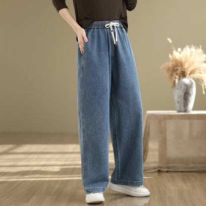 Women's Wide-Leg Jeans Elastic Waist Drawstring Pants