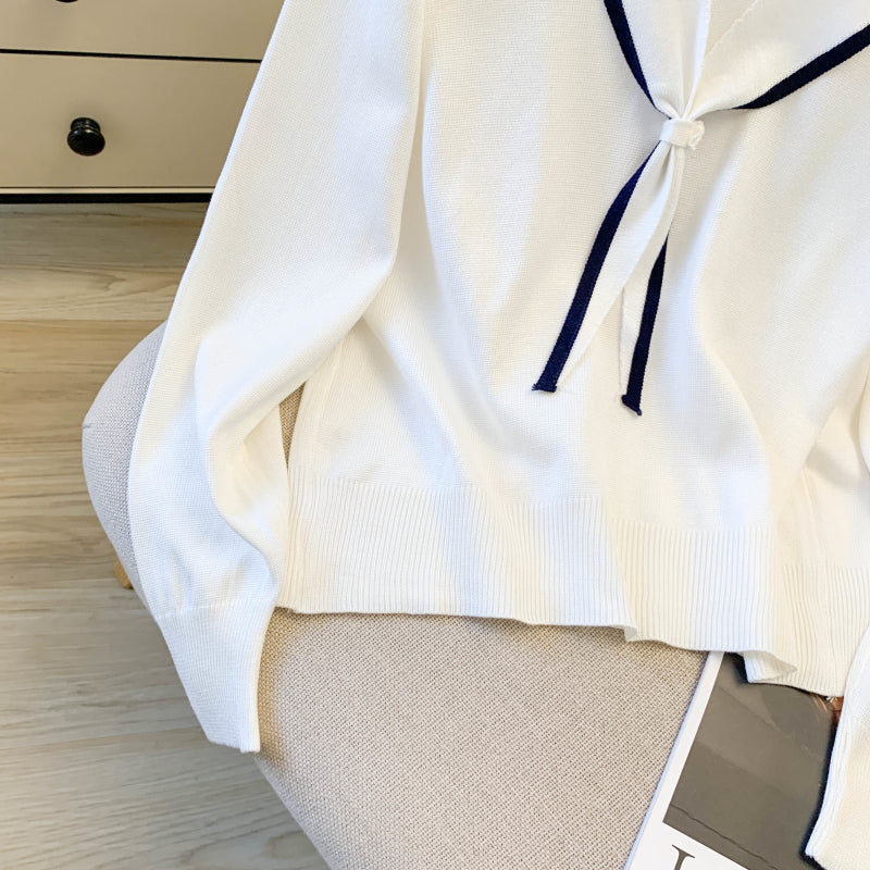 Women's Sailor Collar V-Neck Knit Sweater Top