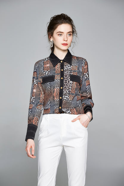 ESY-Women's Shirt Print Long Sleeve Button Blouse - LAI MENG FIVE CATS