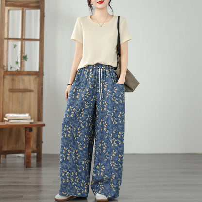 Women's Wide Leg Jeans Lightweight Wasited Elastic Print Y2K Pants - LAI MENG FIVE CATS
