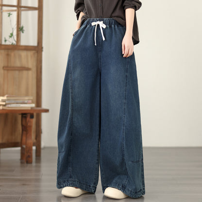 Jeans for Women Wide Leg Pull On Elastic Waist Denim - LAI MENG FIVE CATS