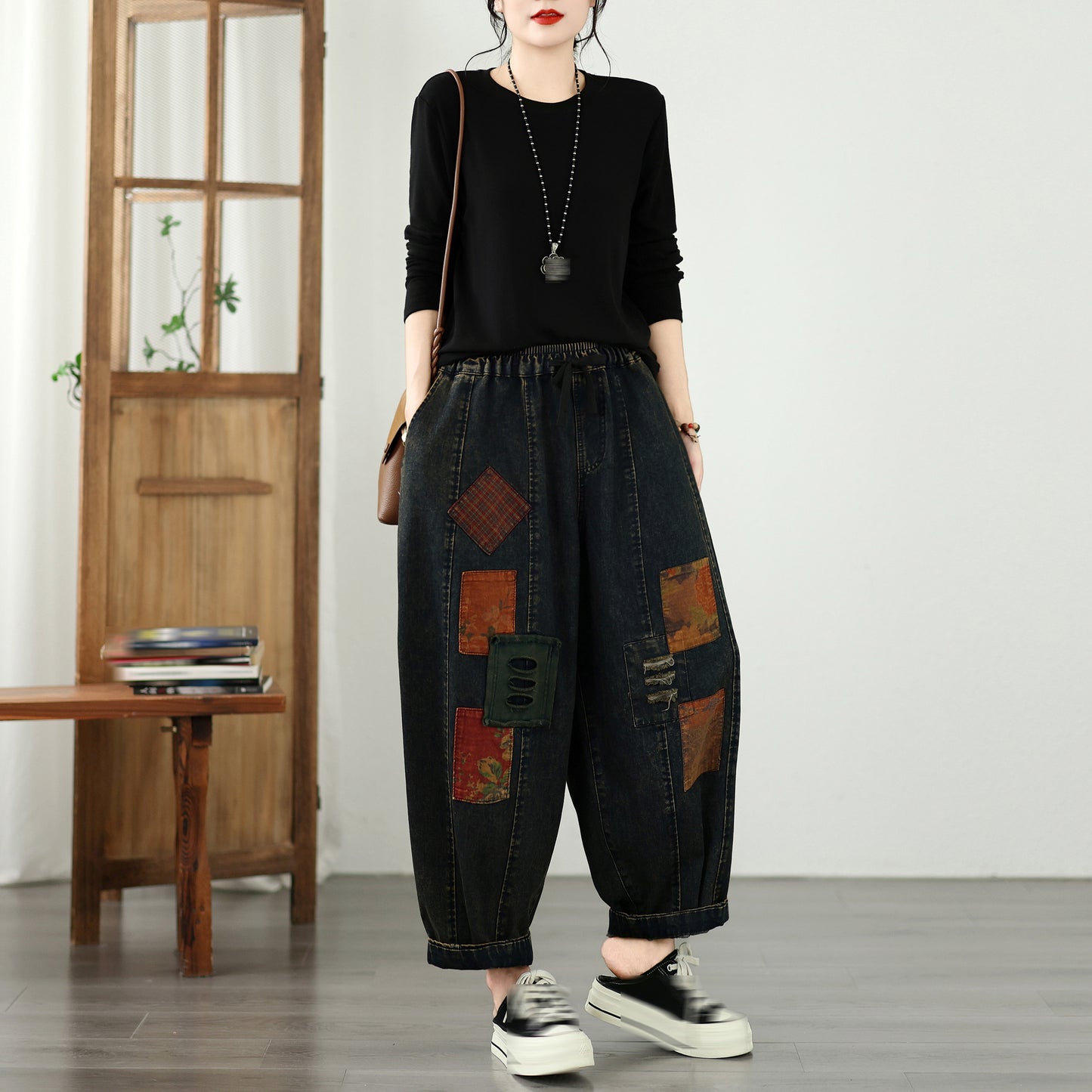 Edgy Distressed Patchwork Baggy Jean Harem Pants
