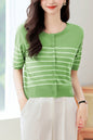Women's Stripes Short Sleeve Knit Cardigan Tops