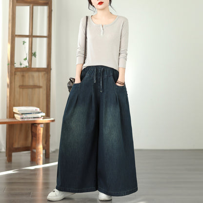 Women's Jeans Elastic Waist Baggy Wide Leg Denim Pants