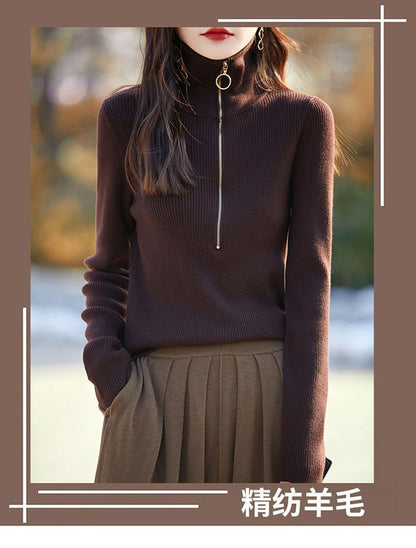 Women's Quarter Zip Pullover Sweaters Collared Knit Top