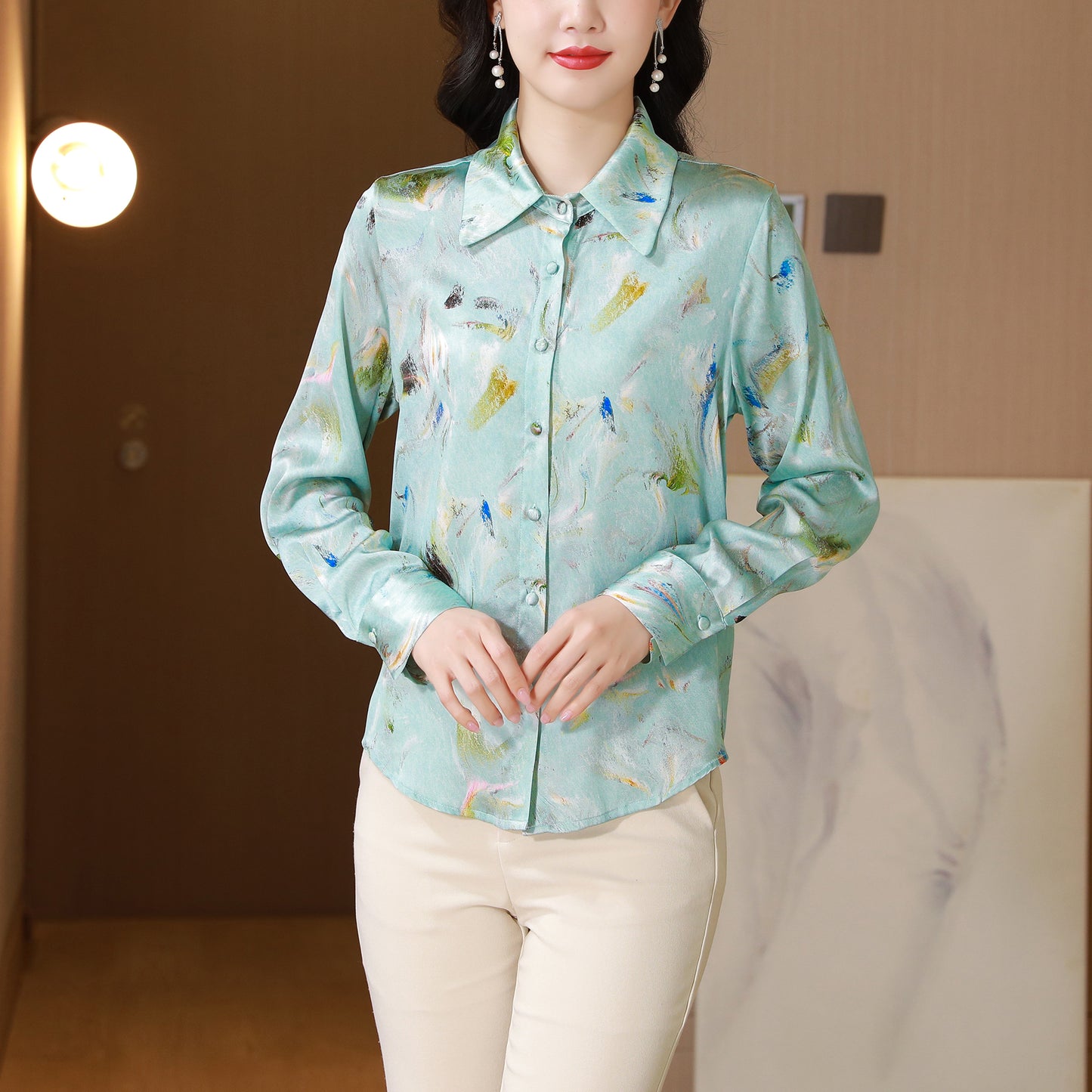 Women's Collared Floral Print Shirt Blouse Tops