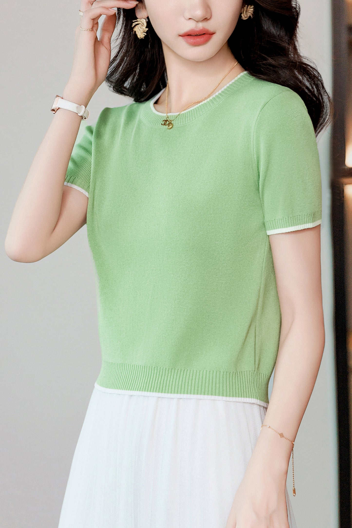 Women's Short Sleeve Ribbed Knit Tops