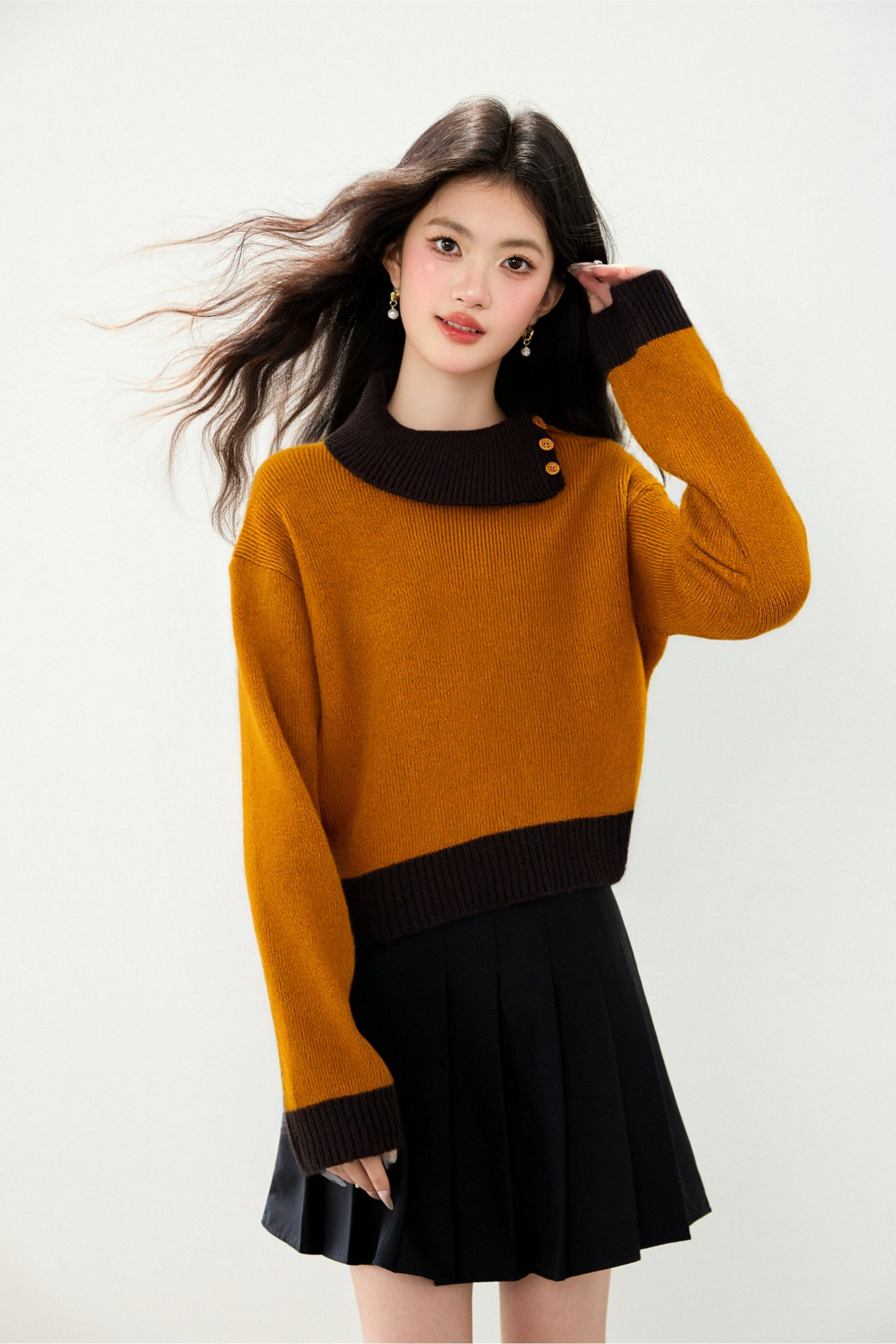 Women's Asymmetrical Lapel Sweaters Knit Pullover Tops