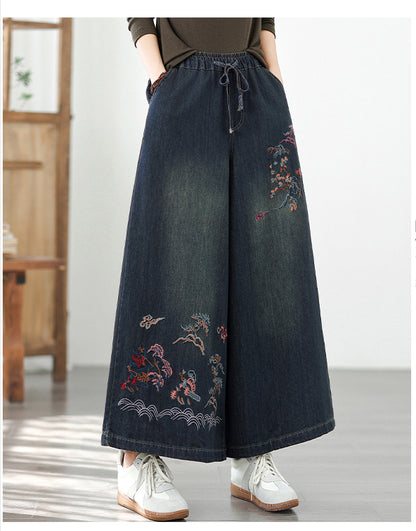 Women's Baggy Wide Leg Jeans Embroidery Pants