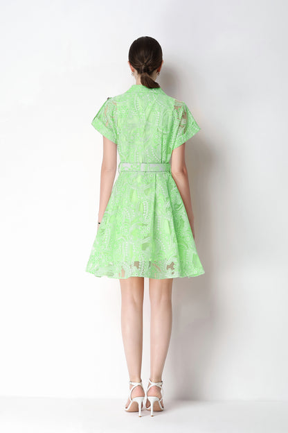 Mint Bloom Lace Mini Shirt Dress
