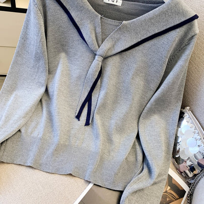 Sailor Collar Knit Top with Tie Front | Soft Early Fall Sweater
