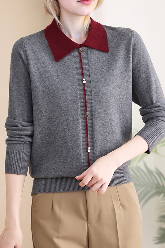 Women's Contrast Collar Cropped Sweater Shirt
