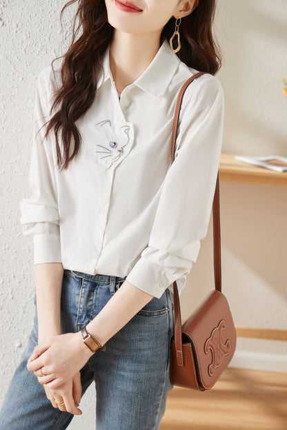 Women's V Neck Lantern Sleeve Blouse Button Tops