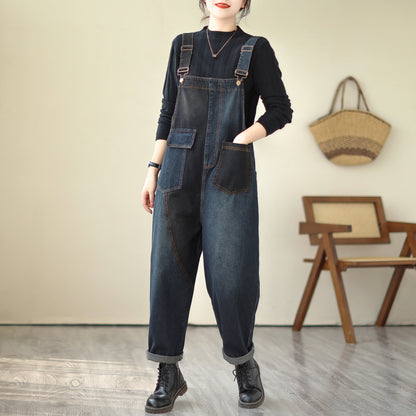 Stretchy Loose Bib Overalls with Pockets