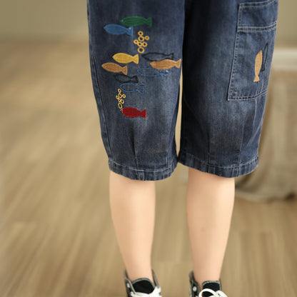 Women Denim Jeans Elastic Waist Harem Short Pants