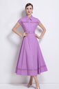 Women's Collar Hollow Cap Sleeve Midi Dress