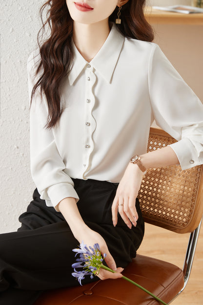 Women's V Neck Lantern Sleeve Blouse Button Tops