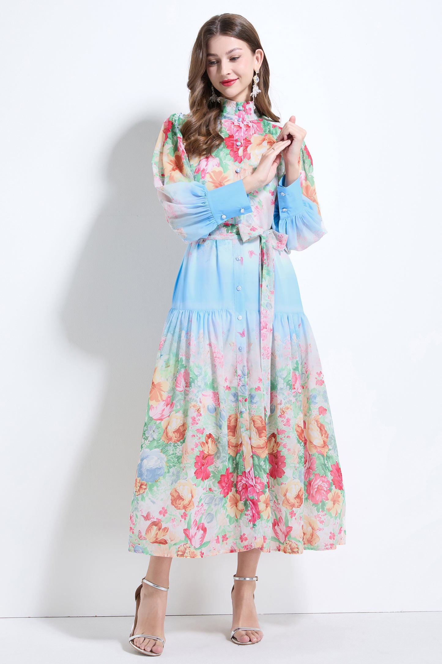 Women's Floral Print Casual Split Flowy Maxi Dress