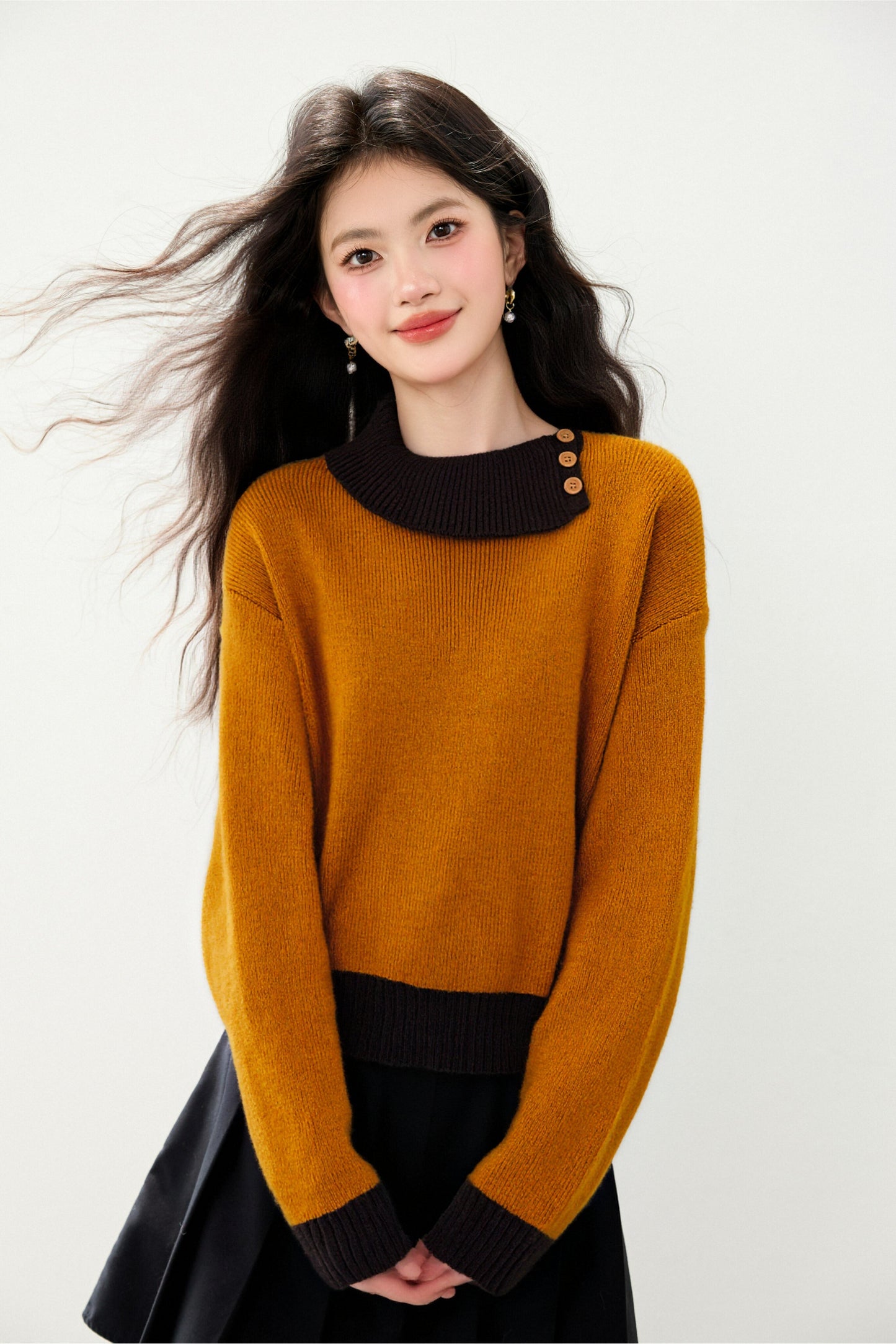 Women's Asymmetrical Lapel Sweaters Knit Pullover Tops