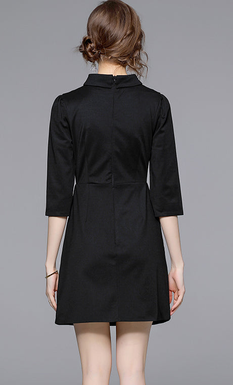 Black Embroidered Bow Tie Mini Dress – Vintage-Inspired Chic
