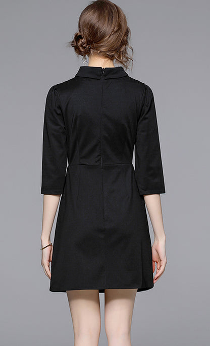 Black Embroidered Bow Tie Mini Dress – Vintage-Inspired Chic