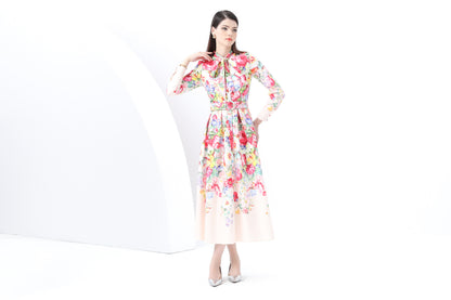 Women's Floral print Tie Neck Maxi Dress