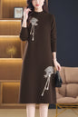 Women's Long Sleeve Sweater Knit Tunic Midi Dress
