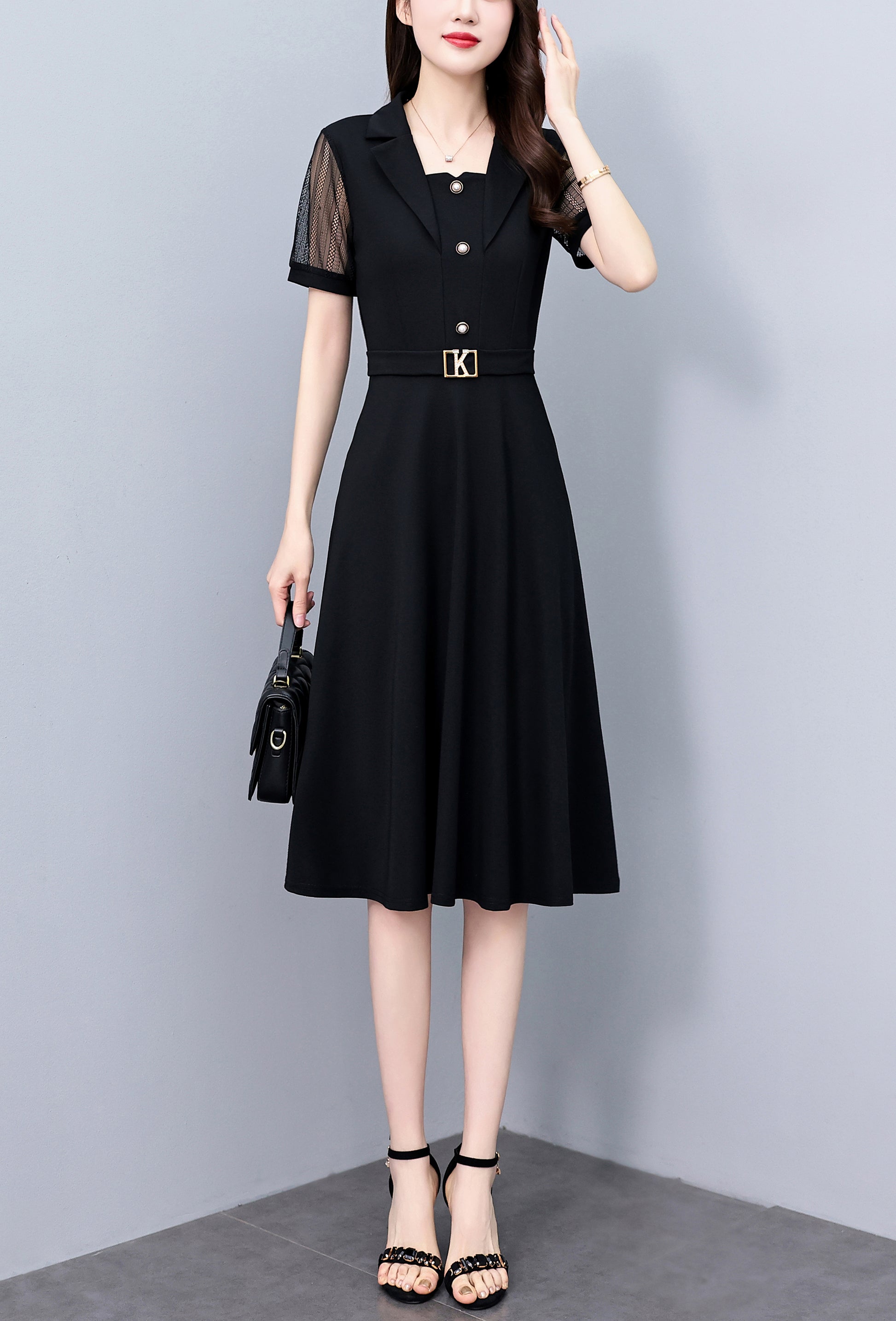 Women's Short Sleeve Pocket Work Office Suit Dress - LAI MENG FIVE CATS