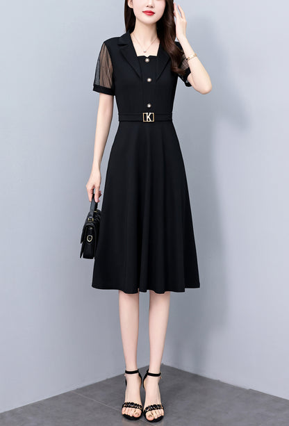 Women's Short Sleeve Pocket Work Office Suit Dress - LAI MENG FIVE CATS