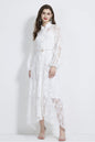 Women's  Lace Floral Hollow Button Elegant Maxi Dress