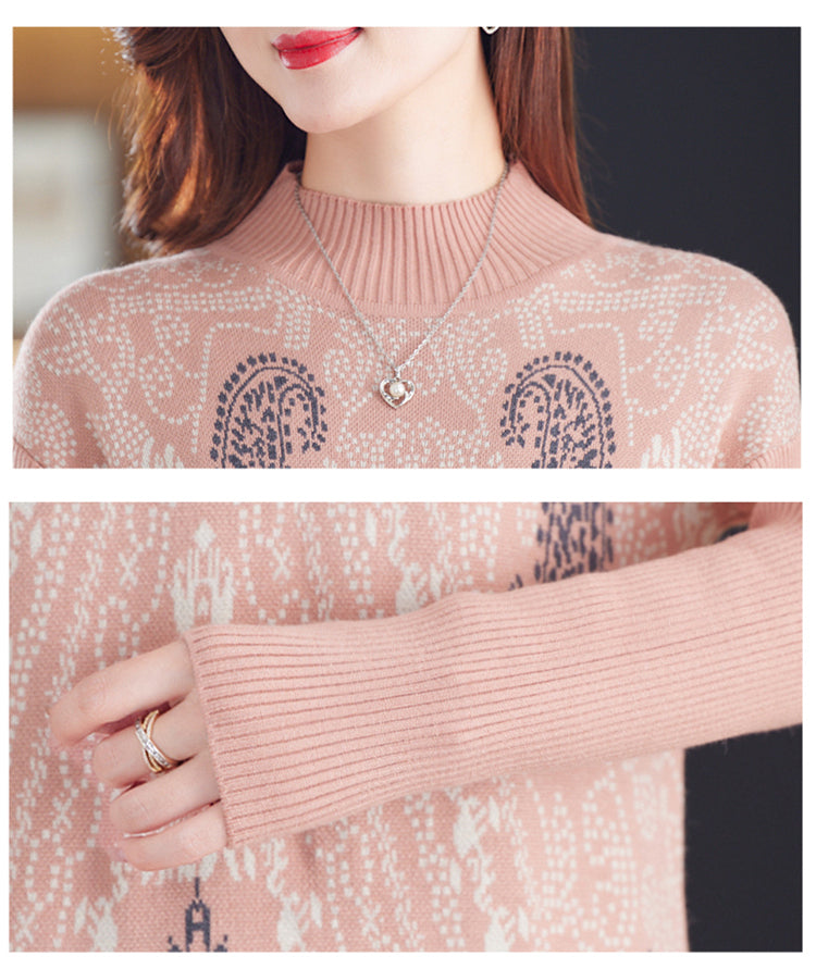 Women's Fall Long Sleeve Knitted Sweater Midi Dress