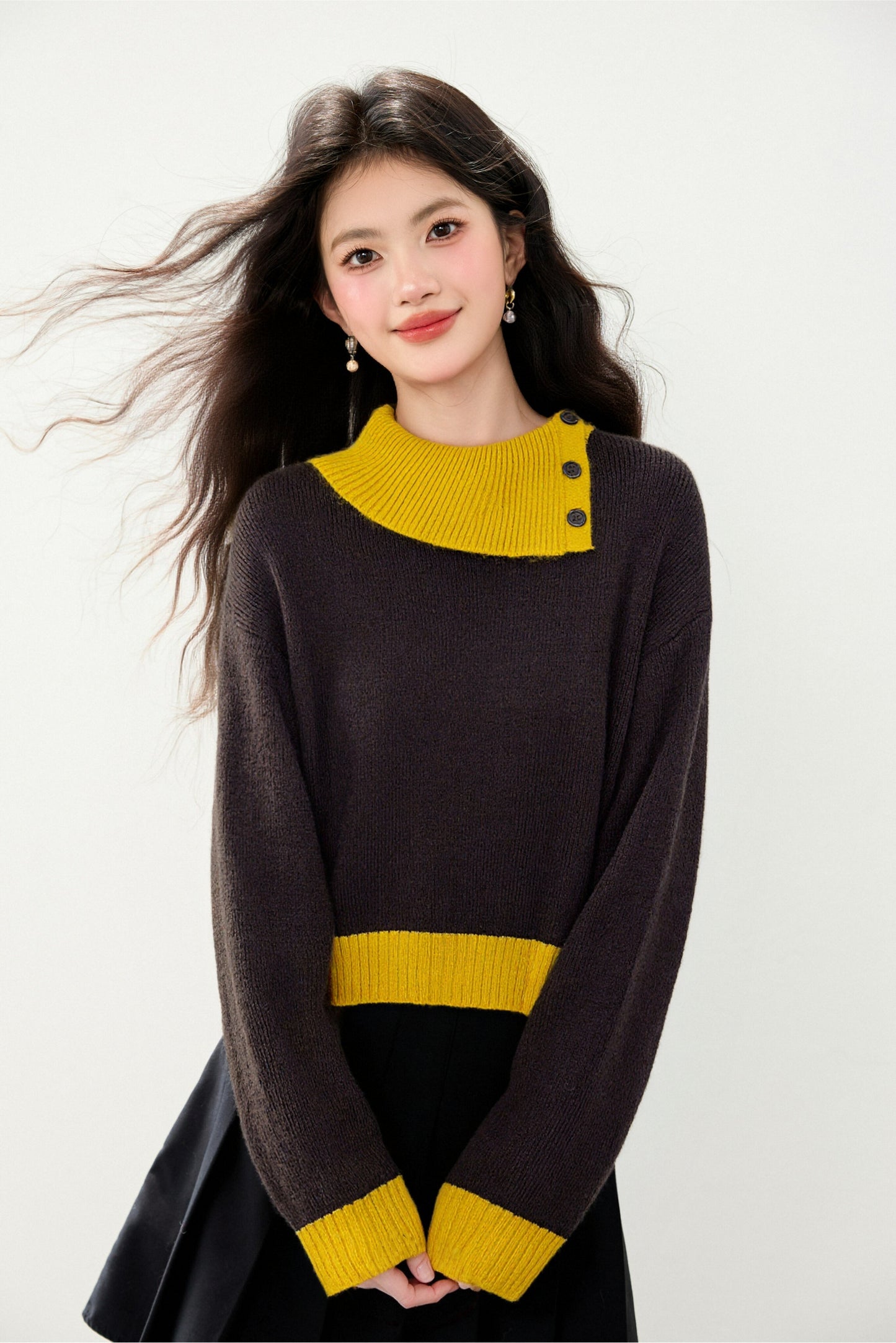 Women's Asymmetrical Lapel Sweaters Knit Pullover Tops