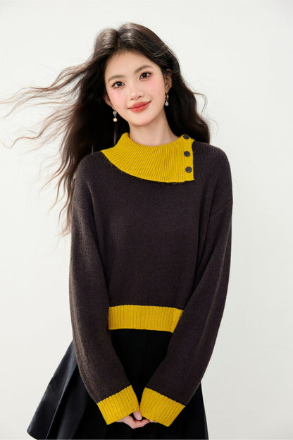 Women's Asymmetrical Lapel Sweaters Knit Pullover Tops