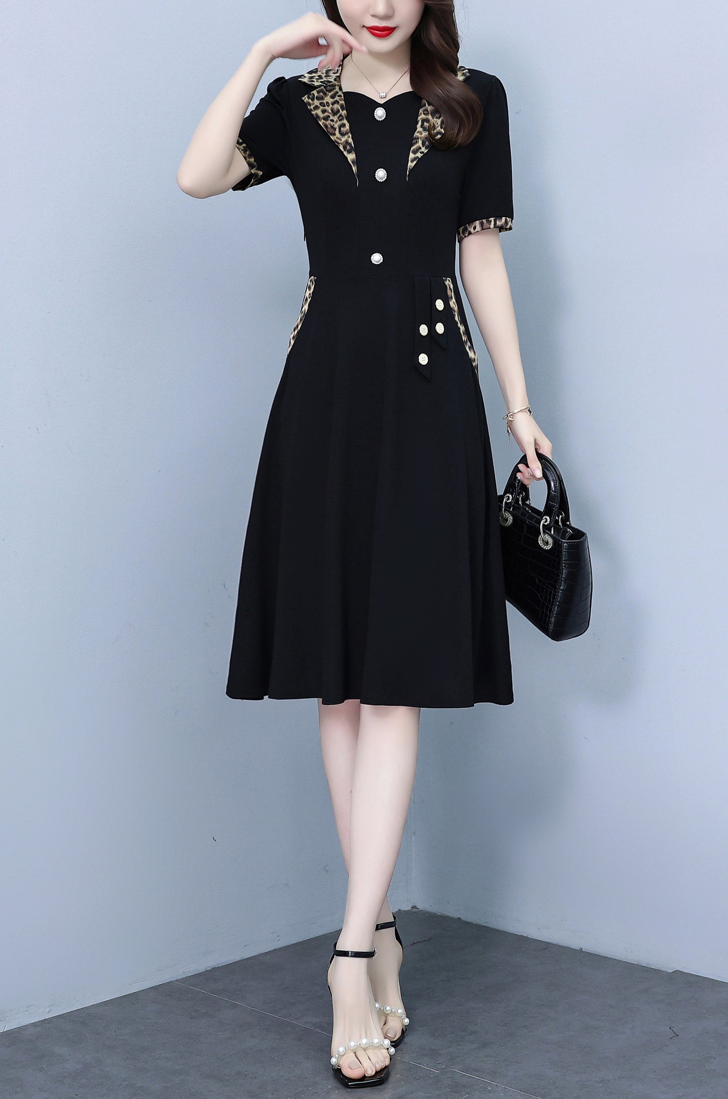Women's Short Sleeve Pocket Work Office Suit Dress - LAI MENG FIVE CATS