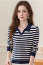 Women's Striped Sweater Lapel Ribbed Pullover Knit