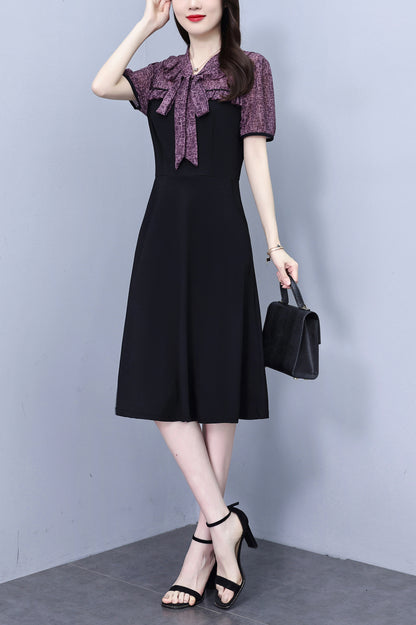 Women's Tie V-Neck Short Sleeve Pocket Midi Dress