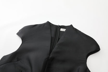 Women's Cap Sleeves Silk Satin Jacquard Dress - LAI MENG FIVE CATS