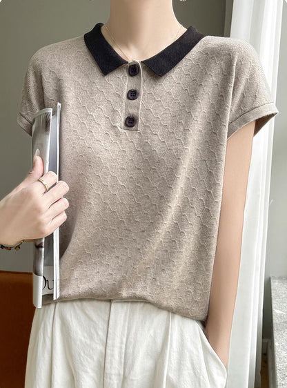 Women's Knit Tops Henley Shirts Color Block Blouse