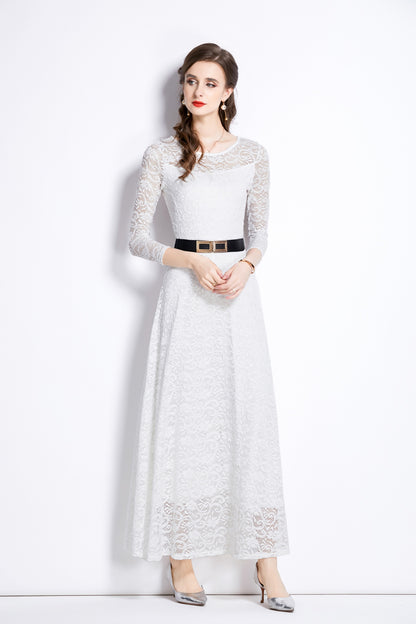 SSY-Women's 3/4 Sleeve Lace Overlay Maxi Dress