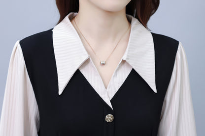 Women's V-Neck with Pockets Long Sleeve Black Dress