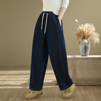 Women's Wide-Leg Jeans Elastic Waist Drawstring Pants