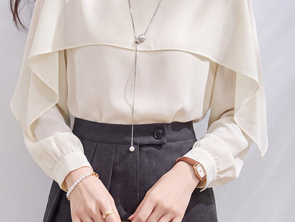 Ivory Layered Chiffon Blouse – Elegant Early Fall Top