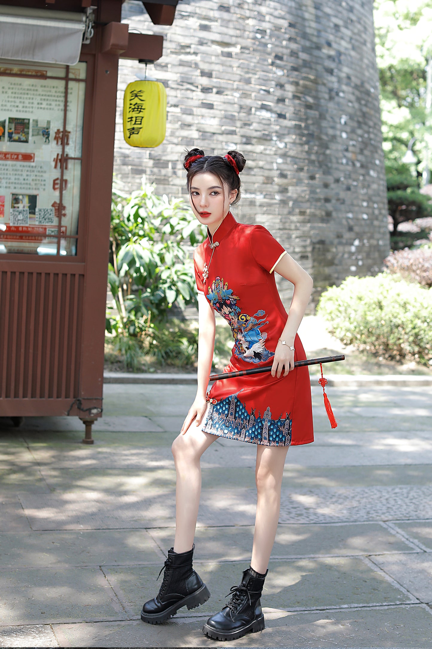 Women's Chinese Cheongsam Print Mini Dress