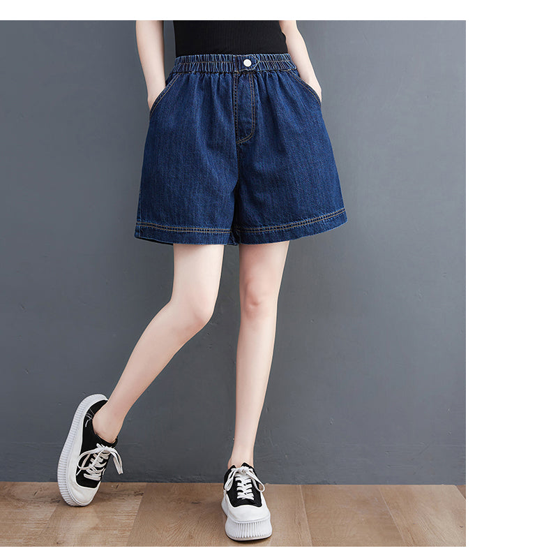 Women's High Waisted Baggy Jean Wide Leg Denim Shorts - LAI MENG FIVE CATS