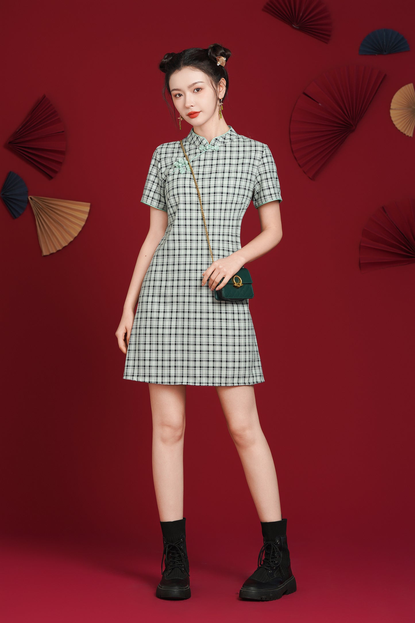 Women's Chinese Cheongsam Print Side Slit Mini Dress