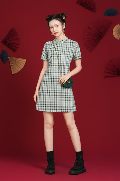 Women's Chinese Cheongsam Print Side Slit Mini Dress