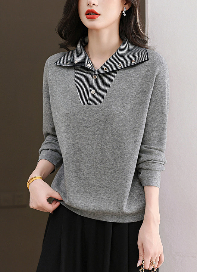 Women's Long Sleeve Sweater Striped Knit Pullover Tops - LAI MENG FIVE CATS